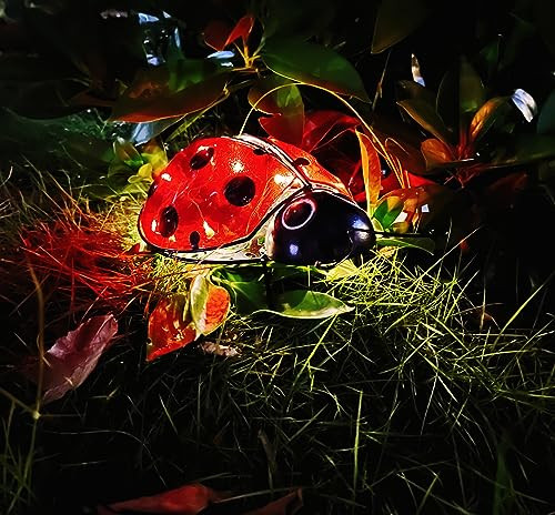 Coolboy Solar Ladybug Outdoor Garden Statuehanging Waterproof Led Solar Lights Outdoor Decormetal Ladybug Ornamentlantern Indoor Figurines For Patio Garden Table Decor For Ourdoor