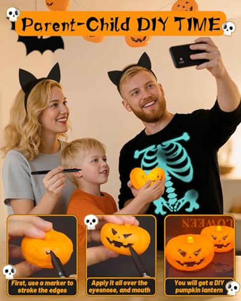 Csndice 24Pcs Halloween Pumpkin Lights Floating Candles Water-Activated 2.3" Flameless Led Candle 150 Hour+ Battery Operate Waterproof Tealights For Pool/Bathtub/Cylinder Vases/Wedding Centerpiece Decor