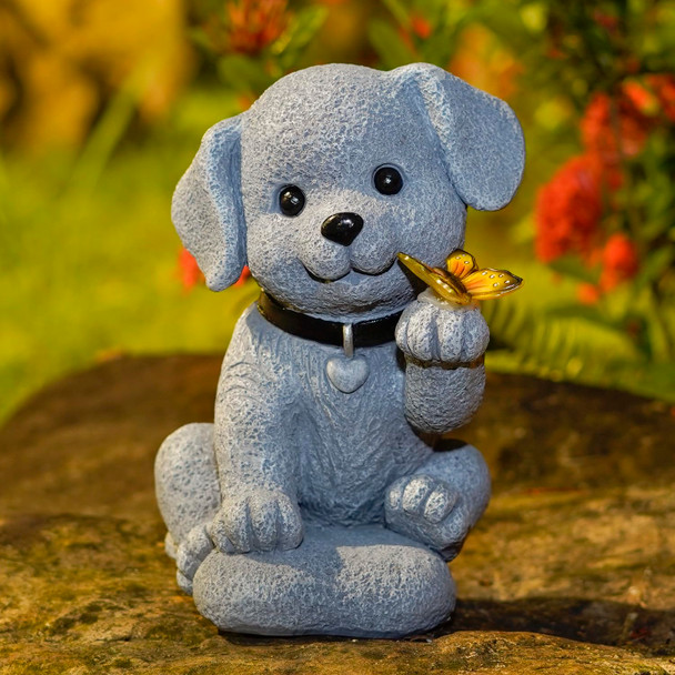 Cyhiyolies Solar Dog Statue With Butterfly – Outdoor Garden Decor For Home Patio Yard Balcony Or Porch – Ideal S For Women Mom Grandma – Housewarming Surprise