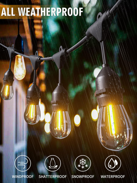 Damaing Outdoor String Lights Led 100Ft Patio Lights With 32 Shatterproof S14 Dimmable Plastic Vintage Edison Bulbs And Commercial Grade Waterproof Strand Lights String For Porch Market Cafe String Lights