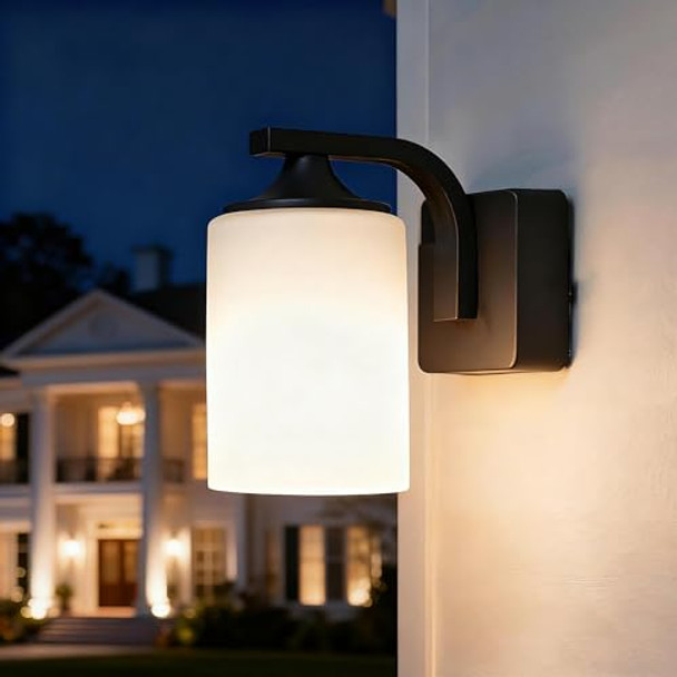 Dandray Outdoor Wall Sconce Light Fixtures Modern Exterior Outside Wall Light-Waterproof And Anti-Rust Aluminium Milk Glass Indoor For House Porchpatiogaragehallway Bedroom Matt Black