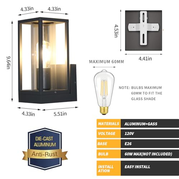 Dandray Outdoor Light Fixture Wall Sconce Anti-Rust Porch Lights Aluminum Exterior Lighting Fixtures Waterproof Wall Sconce Lantern Lamppatio Garage Doorway Entryway