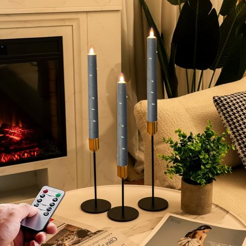 Danip Flameless Candle (Conical) Patented Starlight String Led Candle 11-Key Timing Remote Control Battery Powered Dance Flicker Flame 6 Packs Christmas Wedding Home Decor(Dark Gray)