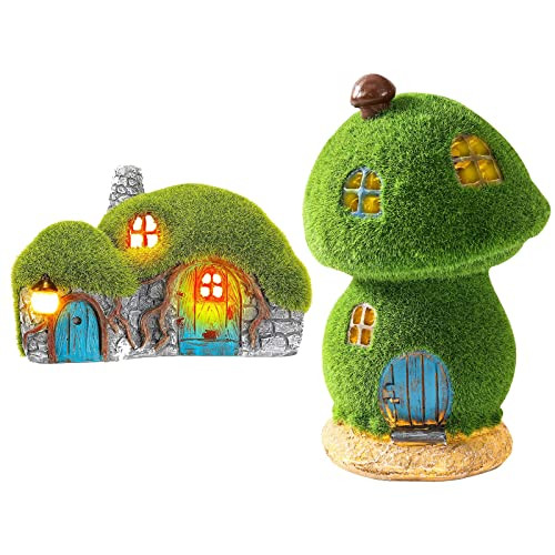 Darkdec Outdoor Figurine Lights Garden House Statue And Mushroom Fairy House Decor Outdoor Statues With Solar Lights Garden For Patio Lawn Yard Ornaments Housewarming