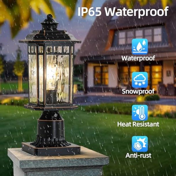 Dastor 2 Pack Outdoor Post Lights Dusk To Dawn Outdoor Lamp Post Light Fixture With Pier Mount Base Waterproof Aluminum Post Lantern For Garden Patio Pathway