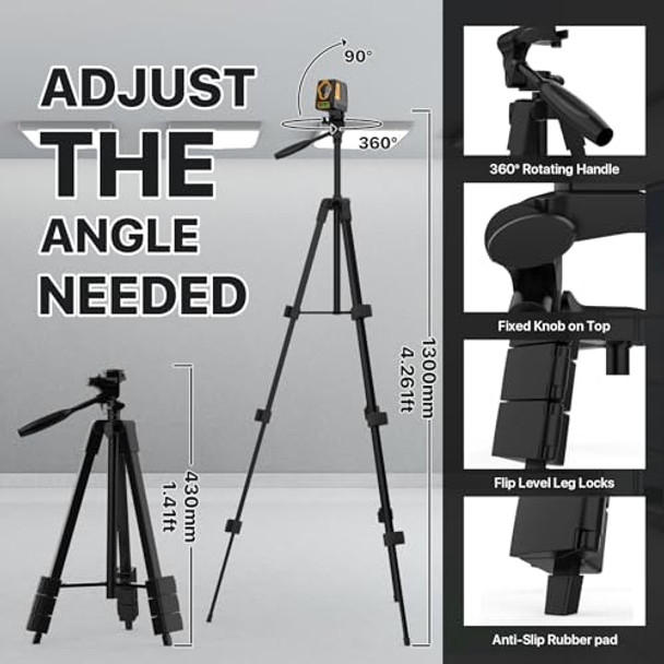 Deglasers Laser Level With Tripoddeglasers 100Ft Green Cross Line Self Leveling Laser Leveldual-Moduleselectable Laser Lines With Rechargeable Battery For Picture Hangingtileconstruction Indoor Project