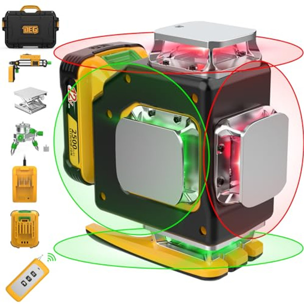 Deglasers Laser Leveldeglasers Red/Green 4X360° Cross Line Laser Level With 12V Rechargeable Battery Remote Controller Magnetic Rotating Stand For Construction And Picture Hanging