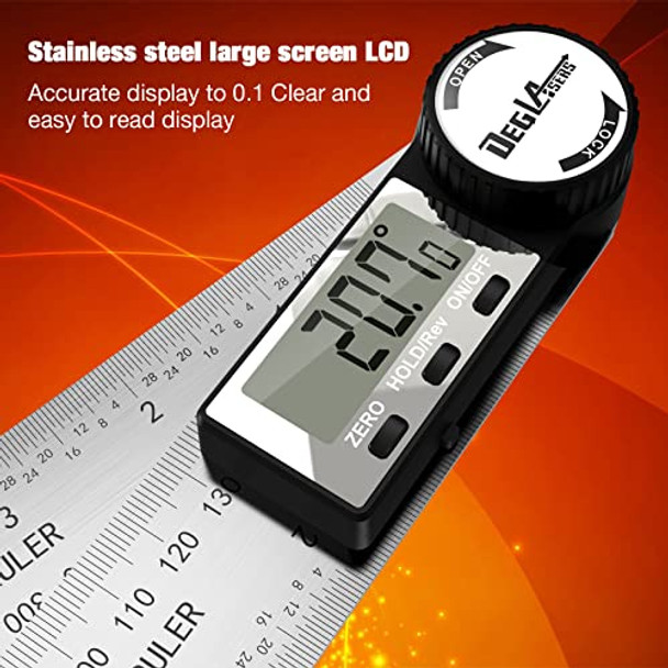 Deglasers Digital Angle Finder Protractor Deglasers Digital Protractor 7Inch/200Mm Stainless Steel Angle Measuring Tool With Lcd Display For Carpenter/Woodworking (Battery Included)