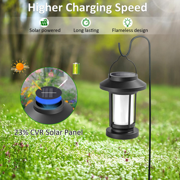 Derynome Solar Lantern Outdoor Lights 4 Pack D Flickering Flameless Solar Lights Outdoor Waterproof Hanging Decorative Lanterns For Yard Patio Path Garden Decor (4)