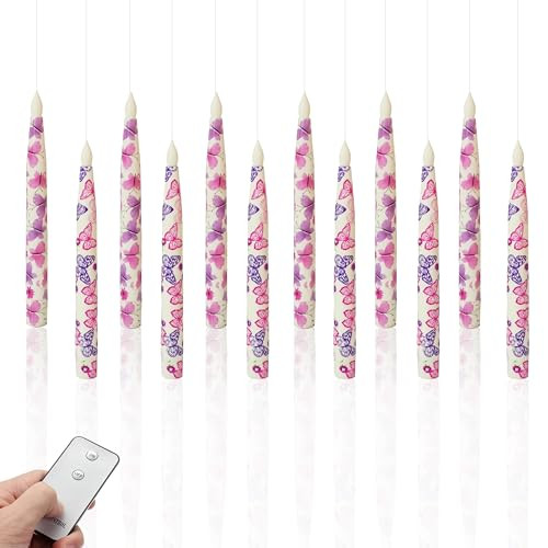 Devsywax Floating Candles With Magic Wand Remote 12 Pack Butterfly Led Battery Operated Flickering Hanging Harry Potter Window Flameless Taper Candles For Home Indoor Party Decor