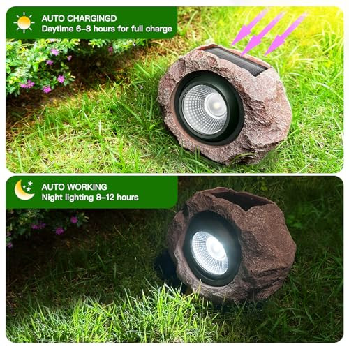 Dgscak Solar Powered Outdoor Lights(2Pcs) Solar Rock Lights Super Bright Solar Spot Garden Light Ip65 Waterproof Spotlight Outdoor Rock Light For Garden Yard Walkway Pathway Patio