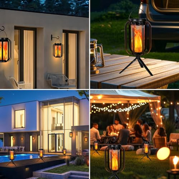 Dingfu Solar Lantern Outdoor Lights 2 Pack Waterproof Solar Powered Lanterns With Flickering Flame Hanging Lantern Decorative For Outside Solar Powered Outdoor Lights For Yard Garden Patio Table Decor