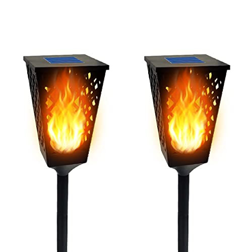 Doohickey Dancing Tiki Lights 19.5'' Height Outdoor Solar Powered Torch Light Waterproof Dancing Flame Decorative For Gardens Pathways Deck Fence Flowerbeds No Wires Or Electricity Needed 2 Pack