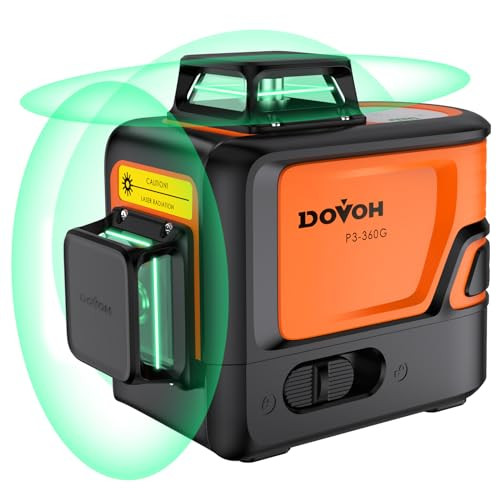 Dovoh 360 Laser Level Self Leveling : Heavy Duty 3 Plane Construction Laser Levels 3D Green Rechargeable For Contractor Tiling Ceiling Class Ⅱ P3-360G