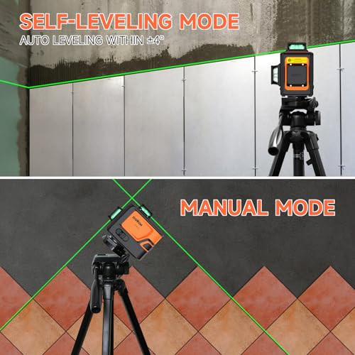 Dovoh 360 Laser Level Self Leveling : Heavy Duty 3 Plane Construction Laser Levels 3D Green Rechargeable For Contractor Tiling Ceiling Class Ⅱ P3-360G