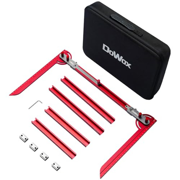 Dowox Stair Tread Template Tool -  Dual Nut Locking Stair Tread Measuring Tool Jig For Stair Tread Gauge Stair Gauge Measuring Tool Compatible With Many Types Of Layout Projects-Red