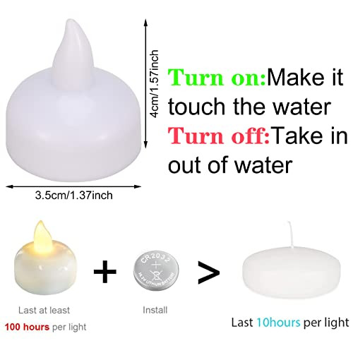 Dragonflydreams 12 Pack Waterproof Flameless Floating Tealights Christmas Battery Tealights Battery Operated Flickering Floating Tea Lights Candles In Warm Yellow For Wedding Party Bath Hot Tub Spa Pool Pond