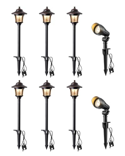 Edishine Low Voltage Landscape Lights Kit 3W 120Lm Led Pathway Lights & 3.2W 240Lm Spotlights Seed Glass 12V Outdoor Landscape Lighting With Connectors Aluminum Landscape Light For Garden Yard