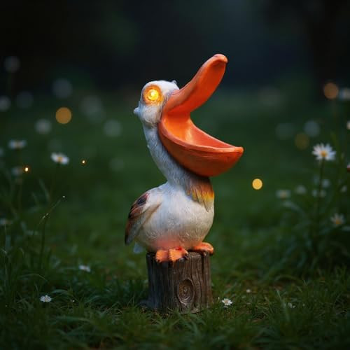Elenon Pelican Statues Garden Statues 14 Inch Outdoor Solar Yard Art Coastal Ocean Bird Sculpture Ornament For Backyard Porch Lawn Patio Pond Decor