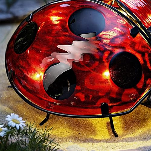 Elenon Ladybug Decor Solar Lights Metal Ladybugs Outdoor Decorative Yard Art Garden Sculptures & Statues For Patio Yard Pathway