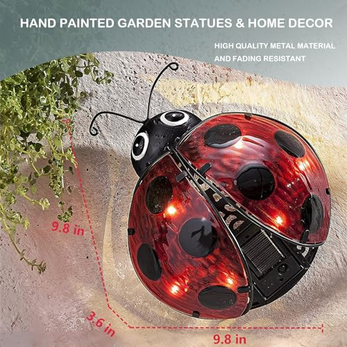 Elenon Ladybug Decor Solar Lights Metal Ladybugs Outdoor Decorative Yard Art Garden Sculptures & Statues For Patio Yard Pathway
