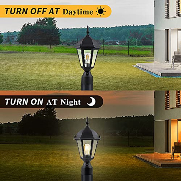 Eliphil Dusk To Dawn Outdoor Post Light Pole Lantern Lighting With Pier Mount Baselamp Post Light Fixture 8 Inch Waterproof，Black