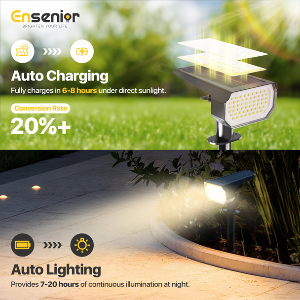 Ensenior Solar Spotlights Outdoor Brightness Adjustable 3000K Led Solar Garden Lights 56 Leds Solar Powered Landscape Lights Auto On/Off Waterproof For Yard/Garden/Pathway - 4 Pack