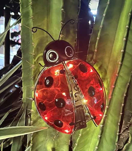 Euiroet Ladybug Solar Light Metal Statue - Charming Garden Lighting & Decor Solar Powered Patio Accent Night Lights Landscape Path Ornament Yard Art Sculpture Outdoor Lawn Decor (9.8")