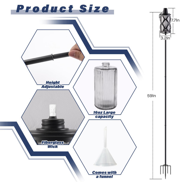 Fan-Torches 4 Pack Gray Glass Garden Torch59-Inch Outdoor Torch Garden Décor D 16 Oz Citronella Torches With 5-Prong Grounded Stakemetal Light Torches For Party Patio Pathway