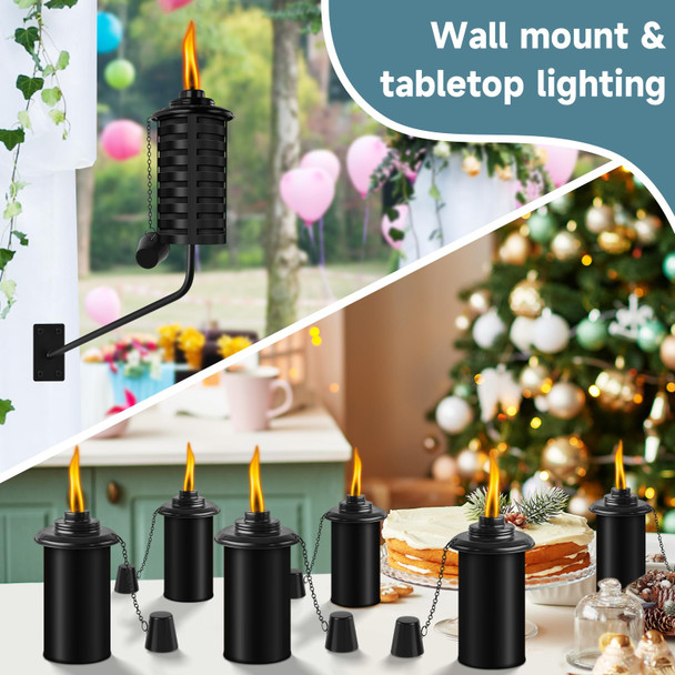 Fan-Torches 6 Pack Black Wall Mounted Citronella Torches16 Oz Outdoor Metal Torchrefillable Garden Torches For Yard Patio Deck Garden Party Landscape
