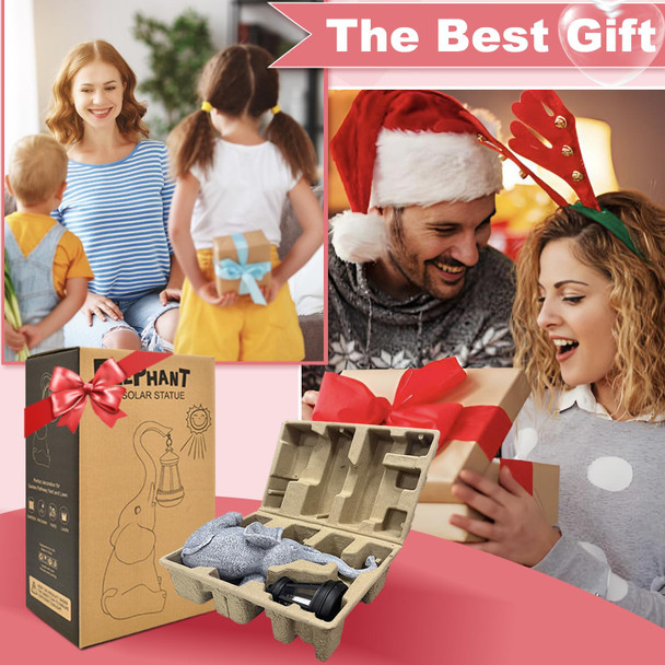 Fashionoda Garden Statues Elephant With Solar Lantern Outdoor Figurines Decorations For Patio Yard Lawn Ornaments S For Birthday Mom Housewarming(Gray)