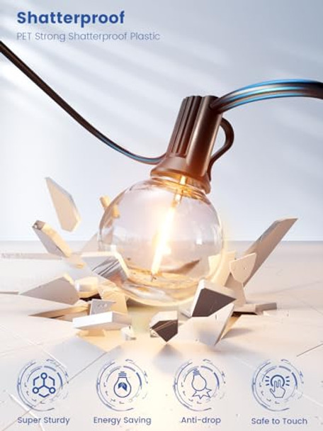 Fdds String Lights For Outdoor 25 Ft G40 Patio Lights With 13 Pcs Bulbs Shatterproof Waterproof Outdoor Lights Hanging Connectable Globe Outdoor Lights For Bistro Cafe Backyard Balcony Party Black