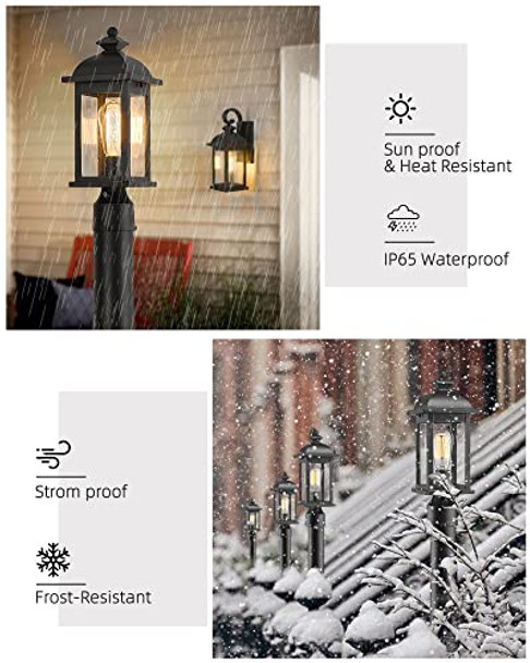 Femila Dusk To Dawn Outdoor Post Light Waterproof Pole Lantern Light Fixture Exterior Lamp Posts Outdoor Lighting For Garden Patio Yard Pathway Driveway Clear Glass Panel 4Fd54P-Pc Bk