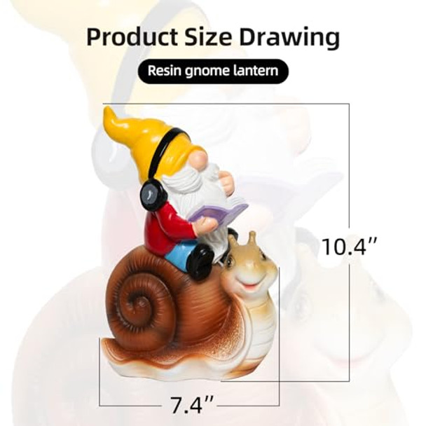 Ferrisland Garden Gnomes Snail Outdoor Figurines With Solar Lights 10.4 Inches Resin Solar Gnomes Decoration Yard Outdoor Garden Patio Yard Lawn Birthday Housewarming Mother'S Day（Gnome On Snail）
