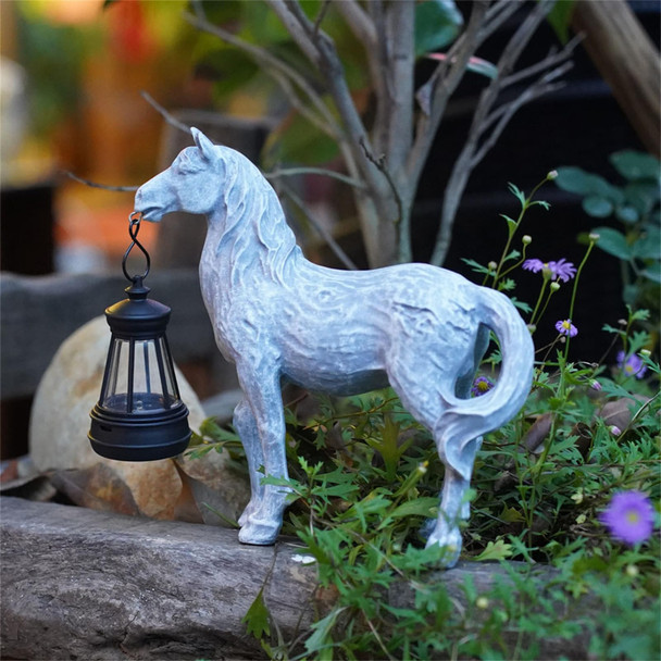 Fibroxify Solar Garden Horse Figurine With Lantern - Outdoor Farmhouse Statue Whimsical Decor For Indoor Home - Housewarming  For Mom Grandma (Bronze)