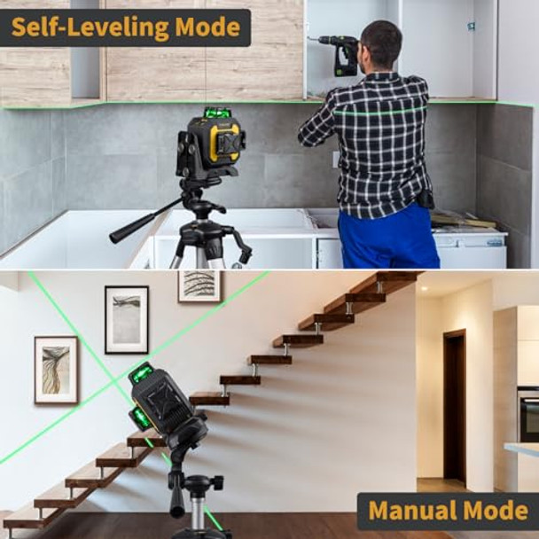 Firecore Laser Level With Receiver Kit 1/13" High Accuracy Laser Level 360 Self Leveling With Pulse Mode For Outdoor Up To 197Ft Rechargeable Green Line Laser For Home Renovation Construction-F93