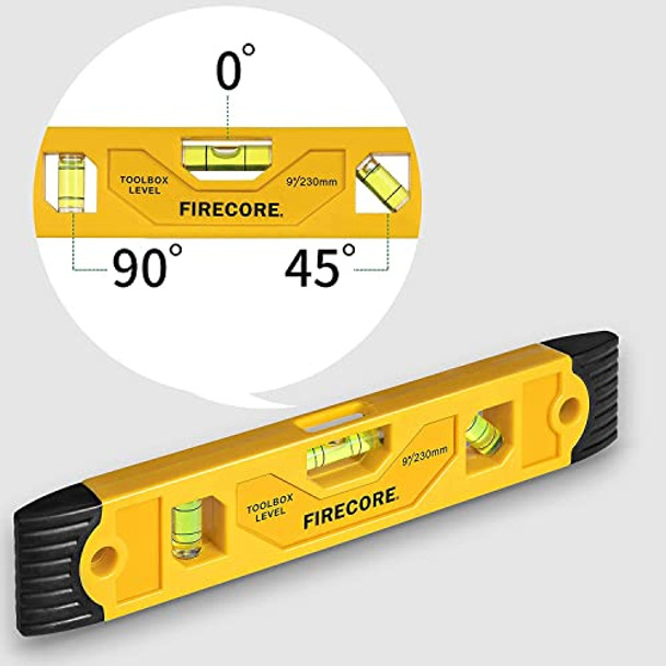 Firecore Torpedo Level Magnetic Firecore 9 Inch Shockproof Small Leveler Tool With 3 Bubble Spirit Level 45 90 180 Degree Construction Levelers For Hanging Pictures Install Shelf Home Renovation