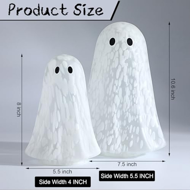 Flutesan 2 Pcs Halloween Confetti Ghost Glass Table Light Set Cute Glass Ghost Light Up For Home Halloween Party Tabletop Kitchen Counter Fireplace Mantle Decoration