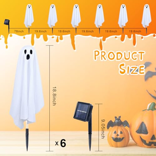 Fohil 6 Pack Solar Halloween Lights Outdoor Waterproof Halloween Decorations Solar Garden Lights Outdoor 8 Lighting Modes Solar Ghost Light For Garden Grave Cemetery Ghost Decor