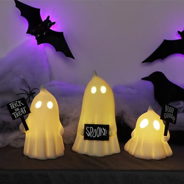 Forup Halloween Ghost Decor Set Of 3 Lighted Cute Ghost For Halloween Indoor Home Table Decorations