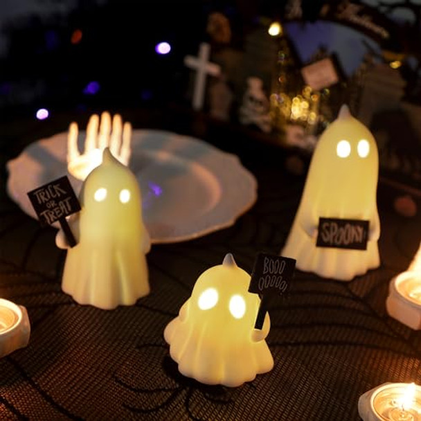 Forup Halloween Ghost Decor Set Of 3 Lighted Cute Ghost For Halloween Indoor Home Table Decorations