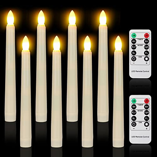 Fpoo 7.9 Inch Christmas Flameless Taper Led Window Candles With 2 Remote And Timer Battery Operated Warm White Floating Flickering Fake Candles For Home Holiday Wedding Decor (Pack Of 8 Ivory)