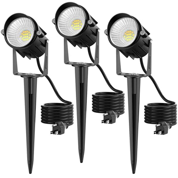 Fuchumeru Outdoor Landscape Lighting Led Spotlights Spot Lights Outdoor For Yard Tree Pathway Lawn Flags House 120 Voltage Waterproof Garden Landscape Lights With Plug In Cord 2700K Warm White 3 Pack