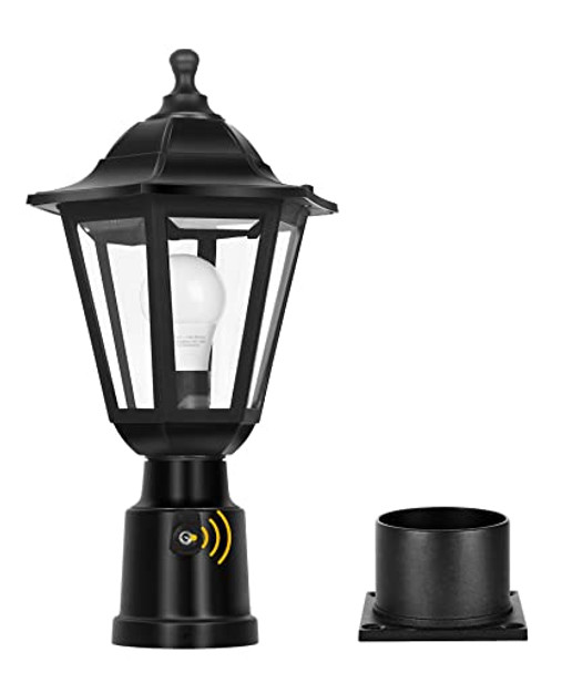 Fudesy Dusk To Dawn Sensor Outdoor Post Light Waterproof Pole Lantern With Pier Mount Base Exterior Plastic Lamp Light Fixture For Garden Patio Pathway Black Bulb Included