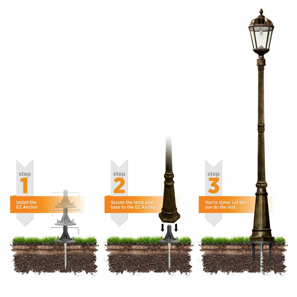 Gama Sonic 10 In. Solar Lamp Post Installation Kit With Ez-Anchor In-Ground Auger And Built-In Leveling Tool Black 30001