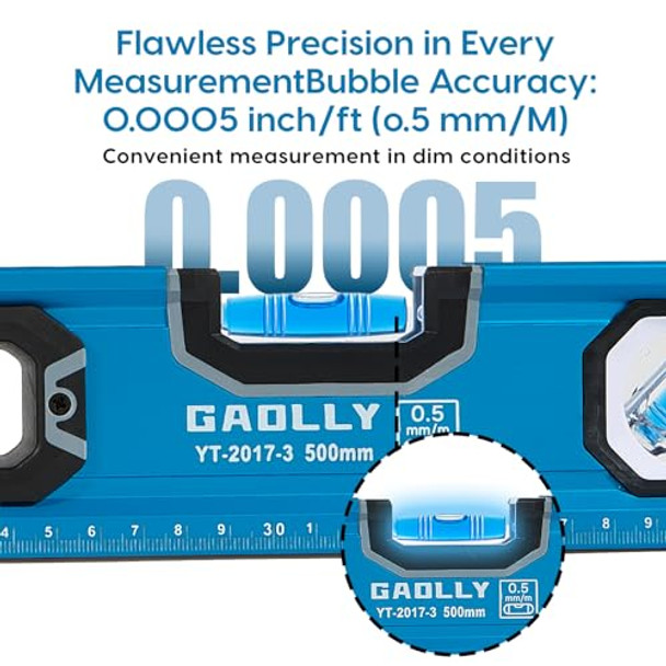 Gaolly 6-Piece Spirit Level Set (12" 16" 20" 24" 32" 40") Level Set With Magnetic Torpedo 45°/90°/180°Bubbles Measuring Aluminium Alloy Levels Open Top View Design