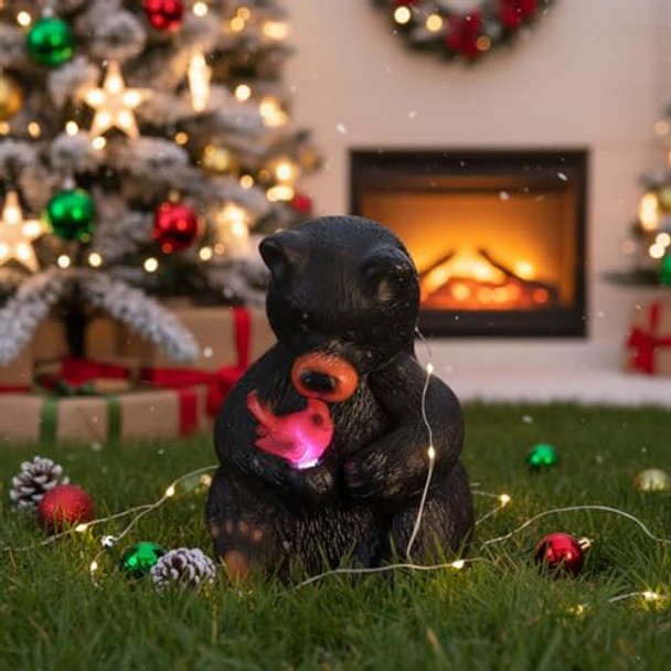 Geelin Solar Black Bear Statue Decoration Garden Bear And Cardinal Figurine Christmas Lighted Outdoor Yard Garden Patio Lawn Decor Unique Birthday Housewarming S For Mom Women 5.5 Inch