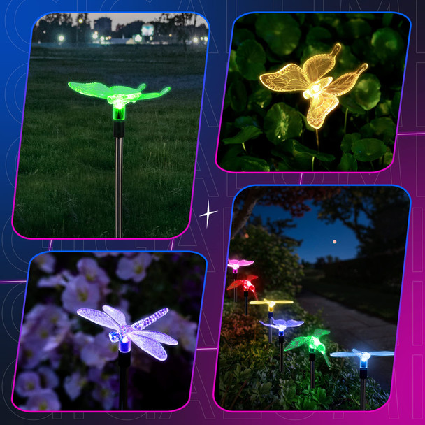Gigalumi Solar Garden Lights 6 Pack Solar Butterfly Lights Decoration Outdoor Garden Decoration Color Changing Led Outdoor Decorative For Pathway Lawn Patio Driveway