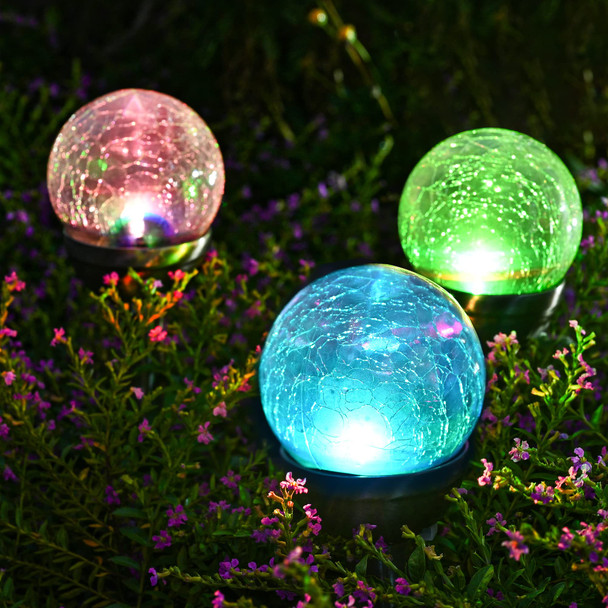 Gigalumi Solar Outdoor Cracked Glass Ball Solar Garden Lights Color Changing Lights Outdoorgarden Led For Path Patio Yard 3 Pack Pathway