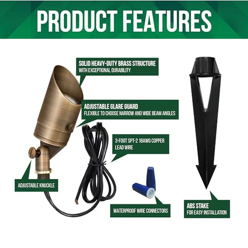 Gkoled Solid Brass Spotlight Low Voltage Landscape Lighting Led Outdoor Lights For Garden Patio Yard Directional Up Light With 5W Mr16 Bulb 12V 2700K Warm White